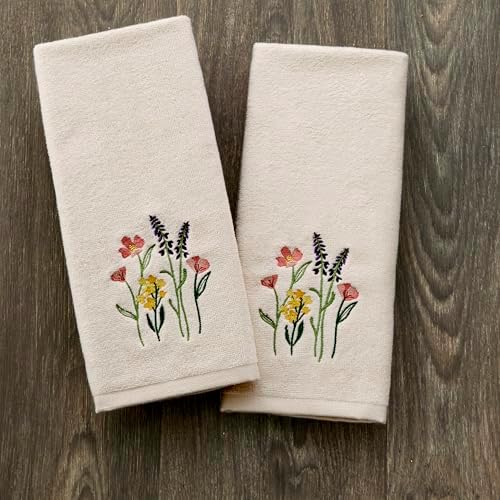 SKL Home Meadow Bouquet Hand Towel Set-2pc, Embroidered, Natural