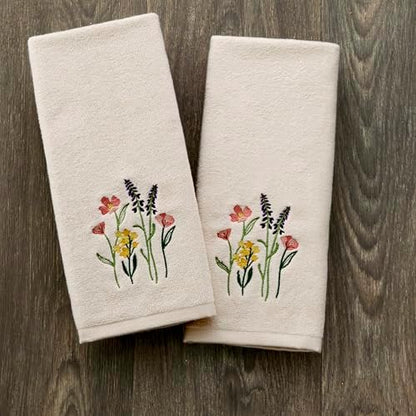 SKL Home Meadow Bouquet Hand Towel Set-2pc, Embroidered, Natural