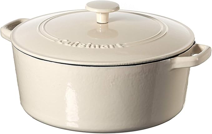 Cuisinart Chef's Classic Enameled Cast Iron Dutch Oven with Lid, Porcelain Enameled Interior, Oven Safe, Induction Compatible, 7-Quart, Round, Cream