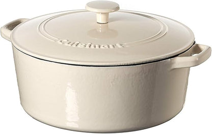 Cuisinart Chef's Classic Enameled Cast Iron Dutch Oven with Lid, Porcelain Enameled Interior, Oven Safe, Induction Compatible, 7-Quart, Round, Cream