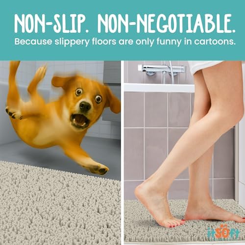 Chenille Bath Mats 59"x21", Plush Absorbent Quick Dry, Soft & Machine Washable, Non Slip Carpet for Bathroom, Thick Bathroom Rugs, Shower Restroom Rug Mat, Alfombras De Bano, Bathrugs