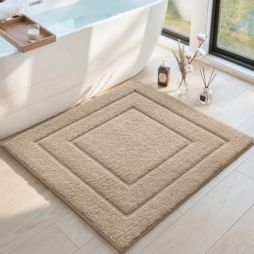 DEXI Square Bathroom Rug 26x26, Non-Slip and Absorbent Bath Mat, Beige