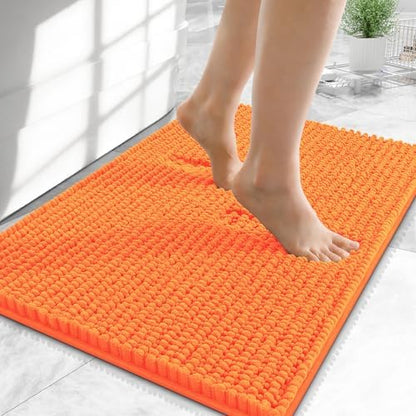 OLANLY Thick Chenille Small Bathroom Rugs 24x16, Absorbent Bath Mat, Orange