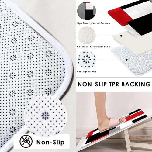 Bathroom Sets with Shower Curtain and Rugs, 4 Pcs, Red Geometric