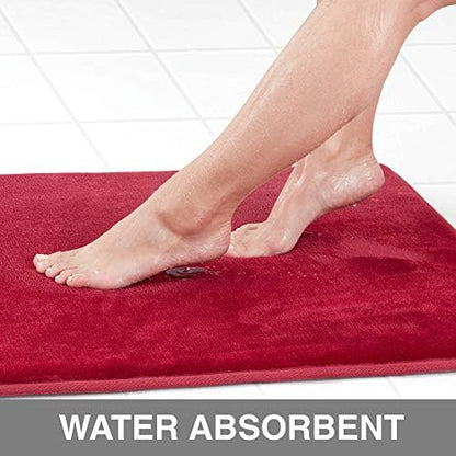 Memory Foam Bath Mat Non Slip Absorbent Super Cozy Velvet Bathroom Rug Carpet (22 inches X 36 inches, Red)