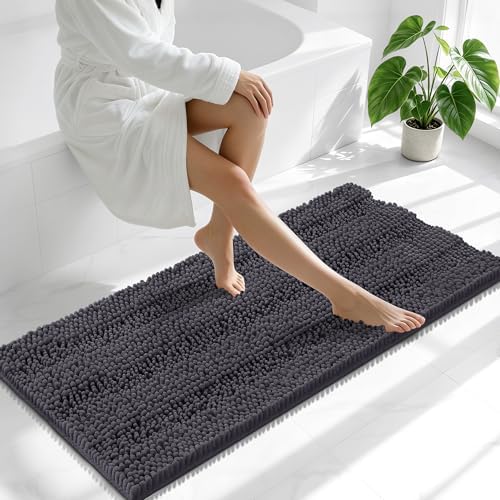 Smiry Thick Chenille Bathroom Runner Rugs 47x24, Soft Bath Mat, Dark Grey