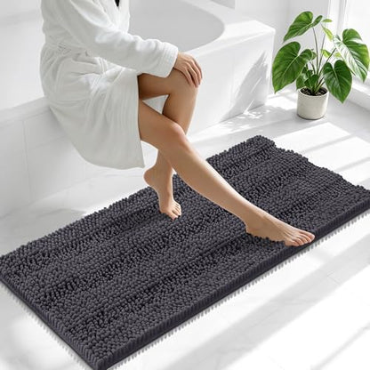 Smiry Thick Chenille Bathroom Runner Rugs 47x24, Soft Bath Mat, Dark Grey