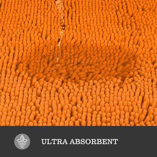 Yeaban Chenille Orange Bathroom Rug 20"x32", Non-Slip Rubber Backing