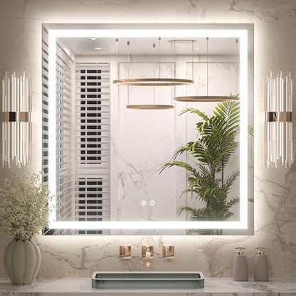 Keonjinn 36x36 Inch LED Bathroom Mirror with Lights, Frontlit & Backlit