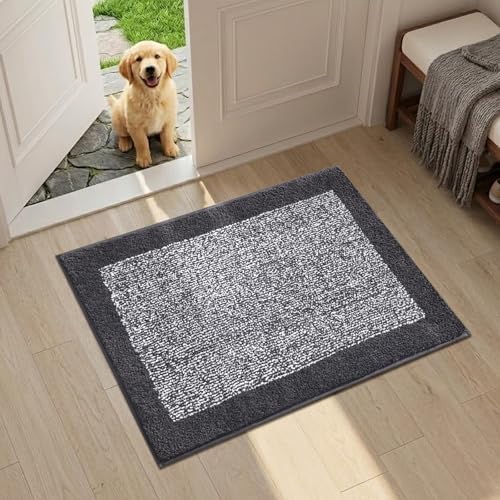 Bathroom Rugs 24x17 Non Slip Washable, Soft Absorbent Bath Mat Dark Grey