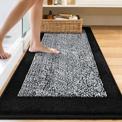 70x24 Long Bathroom Rugs Non Slip Washable, Soft Absorbent Bath Mat Black