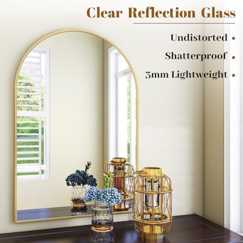 VooBang Arched Wall Mirror, 24 x 36 inch Arch Bathroom Mirror Gold
