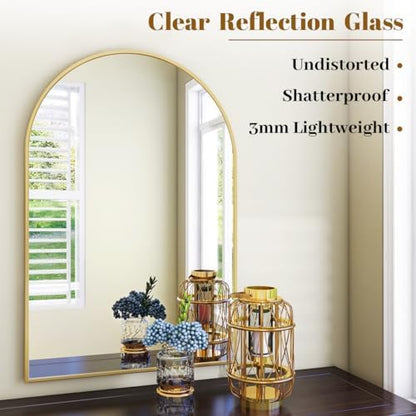 VooBang Arched Wall Mirror, 24 x 36 inch Arch Bathroom Mirror Gold