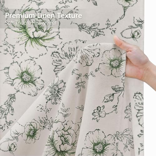 Farmhouse Floral Vintage Shower Curtain for Bathroom, Green and White
