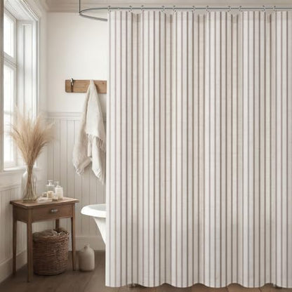 Farmhouse Striped Shower Curtain Taupe Vintage Linen Curtain 60"W X 72"L