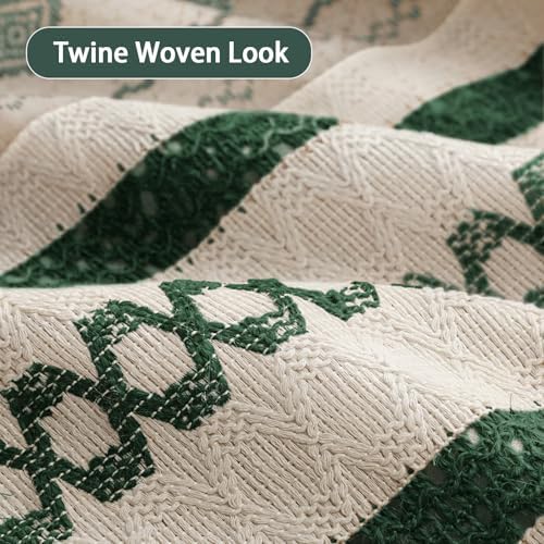 Dark Green Boho Linen Shower Curtain,72" W x 72" L