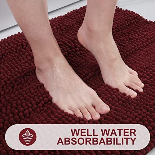 Grandaily Chenille Striped Bathroom Rugs 47x32, Extra Thick and Absorbent Bath Mats, Non-Slip Soft Plush Shaggy Shower Carpet, Machine Wash Dry, Bath Rug for Bathroom, Burgundy