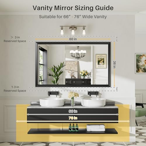 Briivue Black Metal Framed Bathroom Wall Mirror, 60x36 Inch