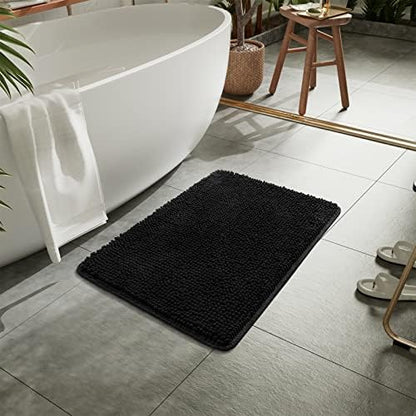 LOCHAS Luxury Bathroom Rug Shaggy Bath Mat 24 x 36 Inch, Black
