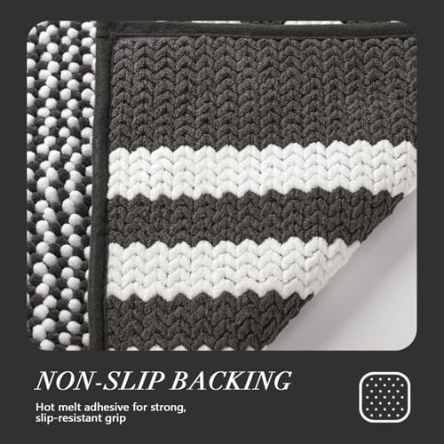 BSICPRO Large Bathroom Rugs Runner, 20x47 Chenille Bath Mats, Dark Grey