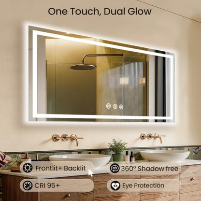 60"x36" LED Bathroom Mirror with Anti-Fog, Backlit & Front Lights, Memory
