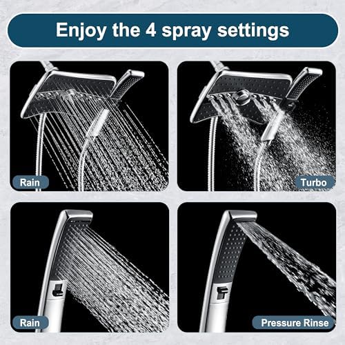BRIGHT SHOWERS High Pressure Dual Shower Head Combo, Handheld Showerhead Rainfall Shower Head Set with Black Face, 60 Inch Long Stainless Steel Shower Hose, Chrome