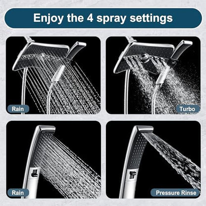 BRIGHT SHOWERS High Pressure Dual Shower Head Combo, Handheld Showerhead Rainfall Shower Head Set with Black Face, 60 Inch Long Stainless Steel Shower Hose, Chrome