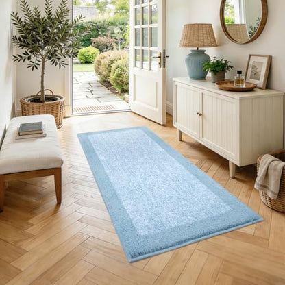 44x24 Bathroom Rugs Non Slip Washable, Soft Absorbent Bath Mat Light Blue