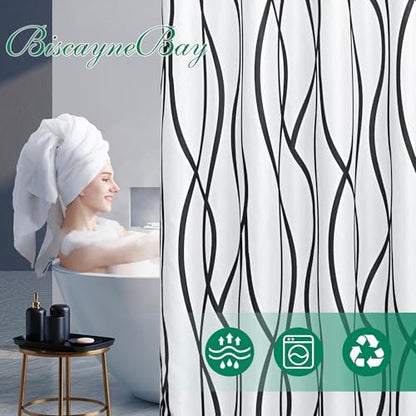 Fabric Modern Extra Long Shower Curtains for Bathroom-Black and White