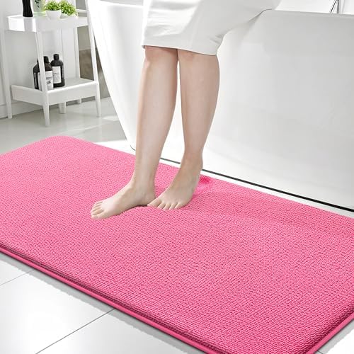 OLANLY Memory Foam Bathroom Runner Rugs 59x24, Absorbent Long Mat, Hot Pink