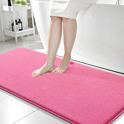 OLANLY Memory Foam Bathroom Runner Rugs 59x24, Absorbent Long Mat, Hot Pink