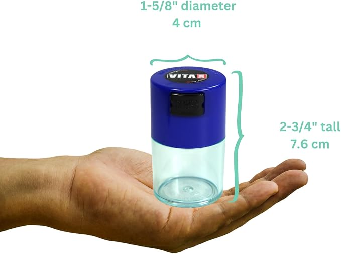 Vitavac - 5g to 20 grams Airtight Multi-Use Vacuum Seal Portable Storage Container for Dry Goods, Food, and Herbs - Dark Blue Clear