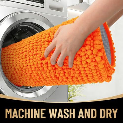 OLANLY Thick Chenille Small Bathroom Rugs 24x16, Absorbent Bath Mat, Orange