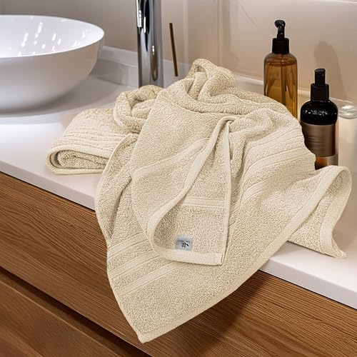 Tens Towels 4 Piece Bath Towels 27x54 Inches, Beige