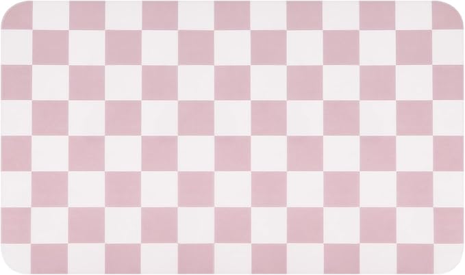 CooRug Checkered Dish Drying Mat for Kitchen Counter, Absorbent Non-Slip Coffee Mat, Heat Resistant Mat for Countertops Coffee Bar Decor 16" x 24" Pink