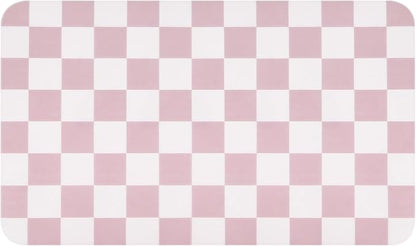 CooRug Checkered Dish Drying Mat for Kitchen Counter, Absorbent Non-Slip Coffee Mat, Heat Resistant Mat for Countertops Coffee Bar Decor 16" x 24" Pink