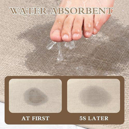 chakme Bathroom Rugs Mat 36x25, Ultra Thin Non Slip Bath Mat Large Quick Dry Absorbent Bath Mat for Bathroom Floor, (Light Beige, 36"x25")
