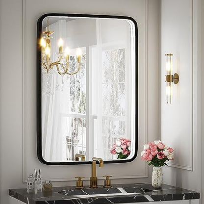 20x28 Inch LED Lighted Bathroom Mirror,Black Frame