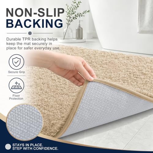 OLANLY Microfiber Small Bathroom Rugs 24x16, Soft Absorbent Bath Mat, Sand