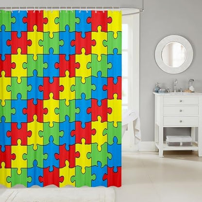 Feelyou Funny Colorful Blocks Kids Shower Curtain Boys Girls Abstract Geometric Bathroom Waterproof Accessories with 12 Hooks 72x78 Inches Game Pieces Fractal Hobby Bright Multicolor Room Decor