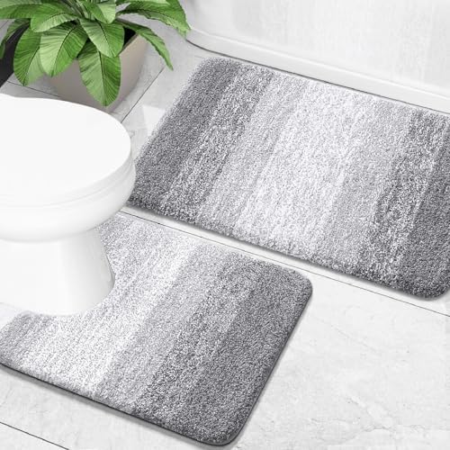 OLANLY Micorfiber Bathroom Rug Set 2 Piece, 24"x16"+U-Shaped 24"x20"