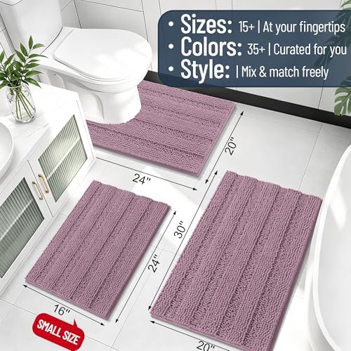 Smiry Thick Chenille Bathroom Runner Rugs 47x24, Soft Bath Mat, Deep Plum