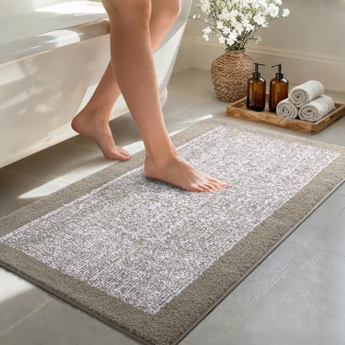48x24 Long Bathroom Rugs Non Slip Washable, Soft Absorbent Bath Mat Greige