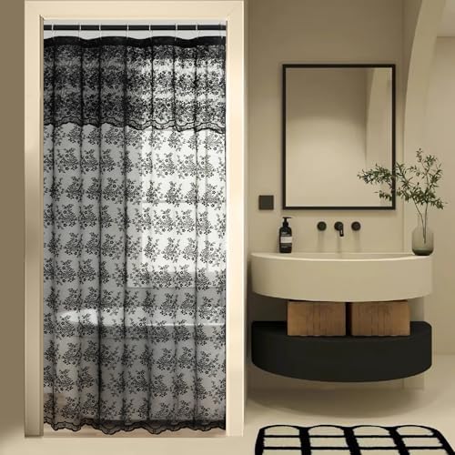 Black Lace Shower Curtain 36x72, Gothic Style for Narrow Shower Stalls