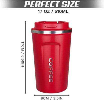 SPLMIFA Travel coffee mugs leak-proof, reusable coffee cup with lid, stainless steel vacuum insulated coffee tumblers, thermal insulation cups for men & women keep drinks hot & cold (2nd-Red, 17OZ)