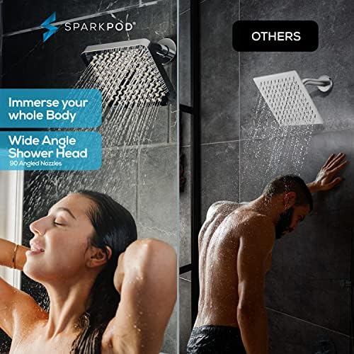 SparkPod Rain Shower Head, 8 Inch Square, Luxury Polished Chrome Finish