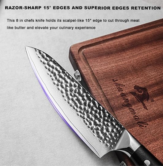 Chef's Knives 8 Inch,VG-10 Core with Damascus Stainless Steel Cladding,High Carbon Super Steel with Full Tang G10 Handle,Professional Japanese chef Knife for Home & Restaurant Includes Gift Grindstone