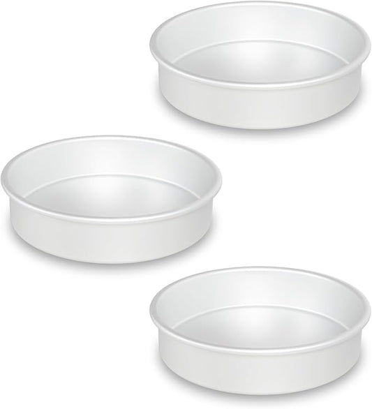 8 x 2 Inch Round Cake Pans Set of 3, Aluminum Round Cake Tin, Baking Cake Pan for Wedding, Party, Family Occasions, Chocolate, Bread. (Round, 8×2 Round Cake Pan, Set of 3)