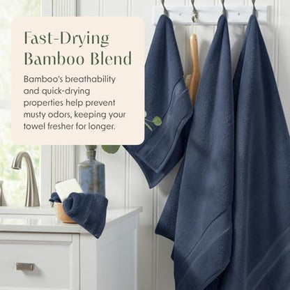 Springtree Home Luxury Bamboo Rayon Bath Towel Set | 6-Piece Set | Blue
