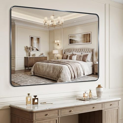 Bathroom Mirror 40"x50" Matte Black Rectangle Bathroom Wall Mirror for Over Sink, Modern Large Vanity Mirror, HD Tempered Glass, Anti-Rust Aluminum Alloy Frame, for Living Room, Bedroom, Entryway